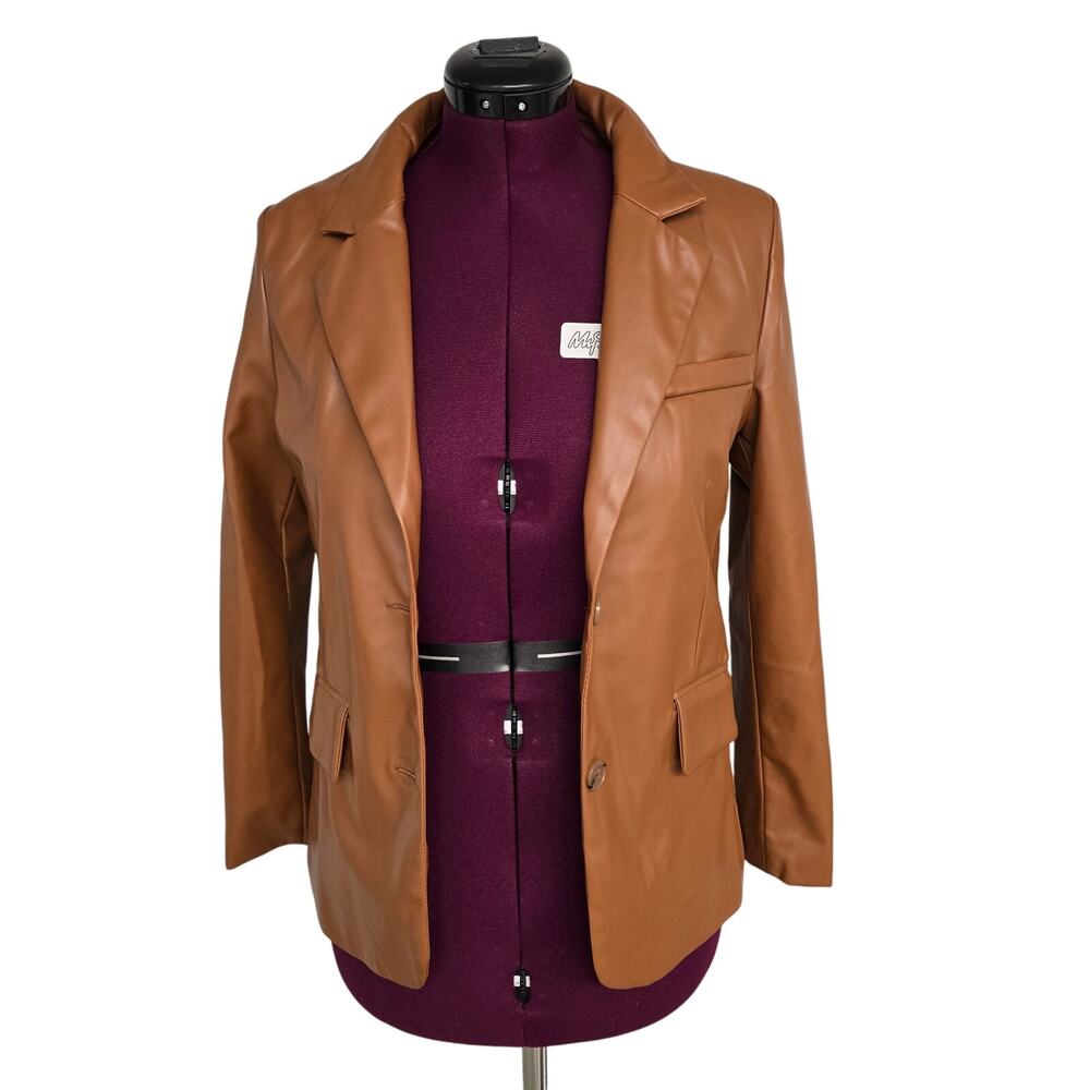 Love Tree Cognac Brown Faux Leather Blazer Jacket